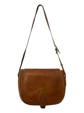Frye Vintage Cognac Leather Messenger Crossbody Saddle Bag - Distressed